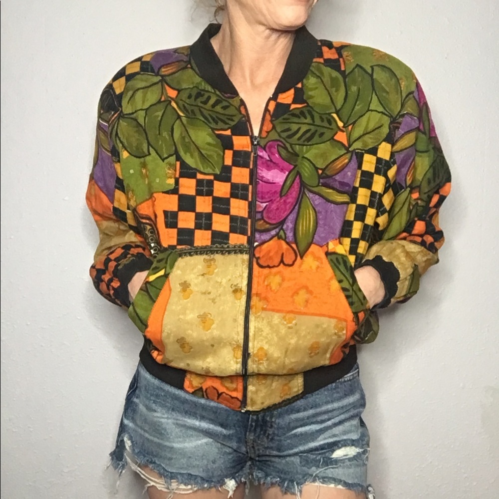💐VTG color burst kitschy bomber jacket